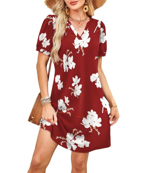 RUMIA V-Neck Summer Casual Sundress for Women- Short Sleeve Swing Beach Dress with Pockets (S-3XL)