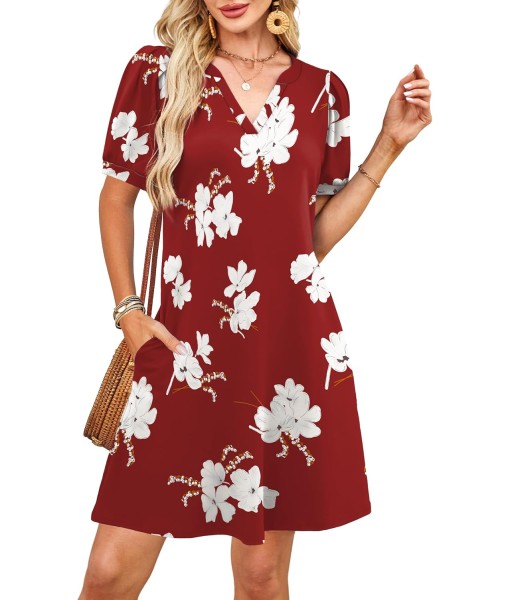 RUMIA V-Neck Summer Casual Sundress for Women- Short Sleeve Swing Beach Dress with Pockets (S-3XL)