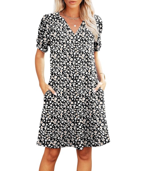 RUMIA V-Neck Summer Casual Sundress for Women- Short Sleeve Swing Beach Dress with Pockets (S-3XL)