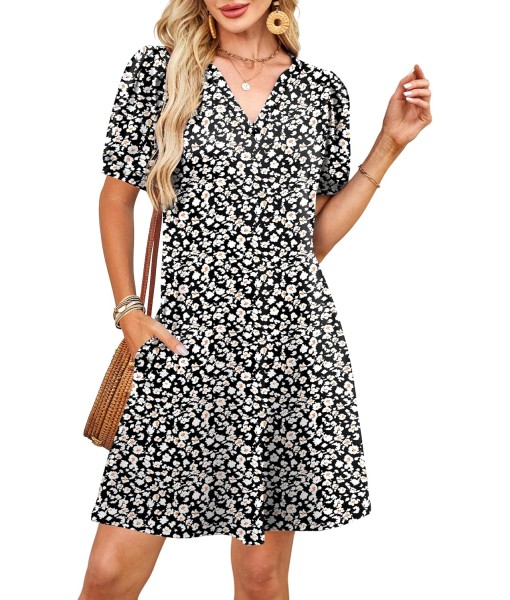 RUMIA V-Neck Summer Casual Sundress for Women- Short Sleeve Swing Beach Dress with Pockets (S-3XL)