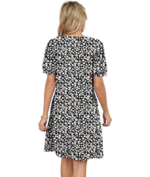 RUMIA V-Neck Summer Casual Sundress for Women- Short Sleeve Swing Beach Dress with Pockets (S-3XL)
