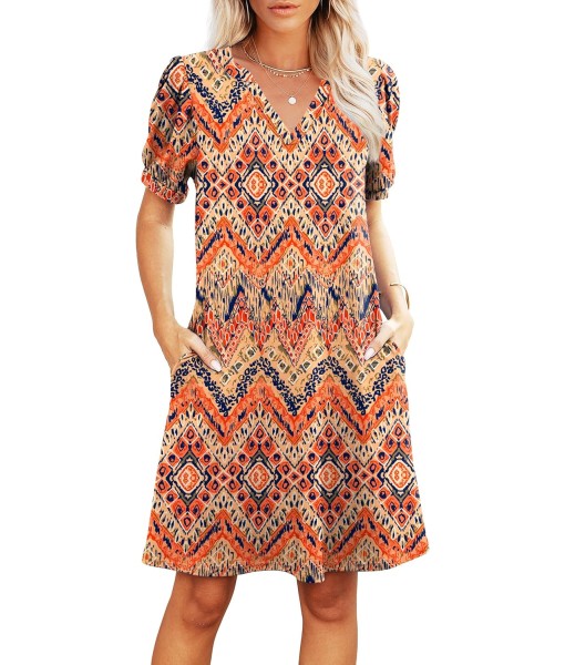 RUMIA V-Neck Summer Casual Sundress for Women- Short Sleeve Swing Beach Dress with Pockets (S-3XL)