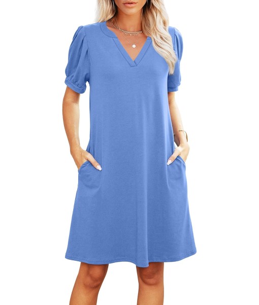RUMIA V-Neck Summer Casual Sundress for Women- Short Sleeve Swing Beach Dress with Pockets (S-3XL)