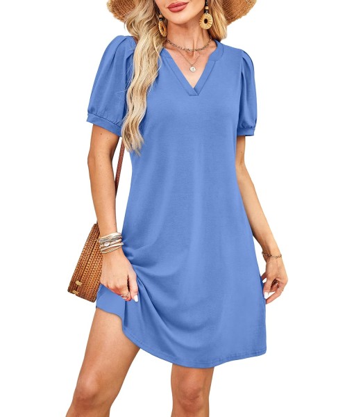 RUMIA V-Neck Summer Casual Sundress for Women- Short Sleeve Swing Beach Dress with Pockets (S-3XL)
