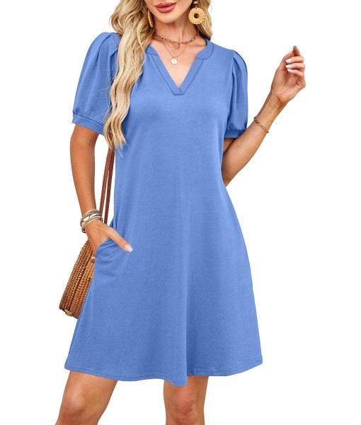 RUMIA V-Neck Summer Casual Sundress for Women- Short Sleeve Swing Beach Dress with Pockets (S-3XL)