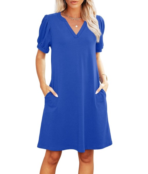 RUMIA V-Neck Summer Casual Sundress for Women- Short Sleeve Swing Beach Dress with Pockets (S-3XL)