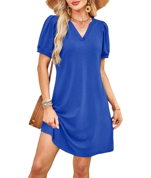 RUMIA V-Neck Summer Casual Sundress for Women- Short Sleeve Swing Beach Dress with Pockets (S-3XL)