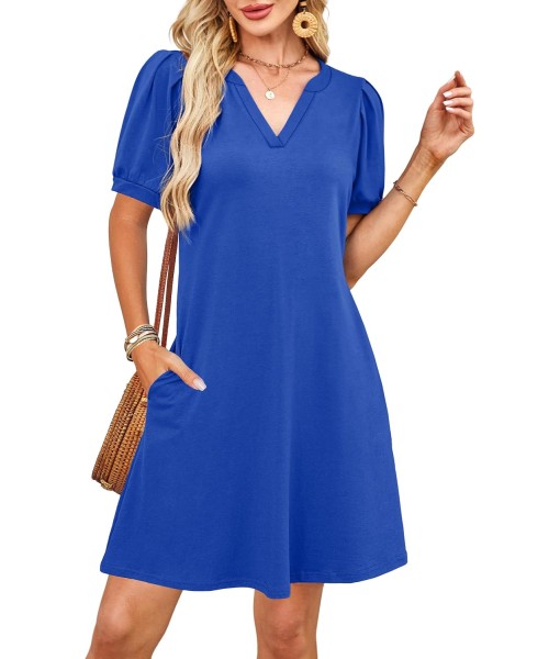 RUMIA V-Neck Summer Casual Sundress for Women- Short Sleeve Swing Beach Dress with Pockets (S-3XL)