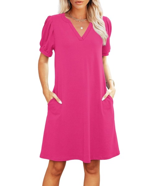 RUMIA V-Neck Summer Casual Sundress for Women- Short Sleeve Swing Beach Dress with Pockets (S-3XL)