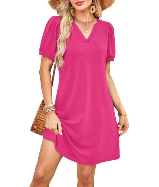 RUMIA V-Neck Summer Casual Sundress for Women- Short Sleeve Swing Beach Dress with Pockets (S-3XL)