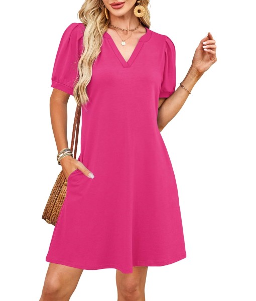 RUMIA V-Neck Summer Casual Sundress for Women- Short Sleeve Swing Beach Dress with Pockets (S-3XL)