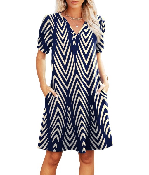 RUMIA V-Neck Summer Casual Sundress for Women- Short Sleeve Swing Beach Dress with Pockets (S-3XL)