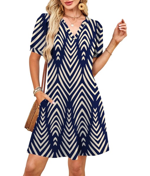 RUMIA V-Neck Summer Casual Sundress for Women- Short Sleeve Swing Beach Dress with Pockets (S-3XL)