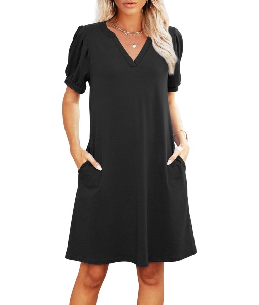 RUMIA V-Neck Summer Casual Sundress for Women- Short Sleeve Swing Beach Dress with Pockets (S-3XL)