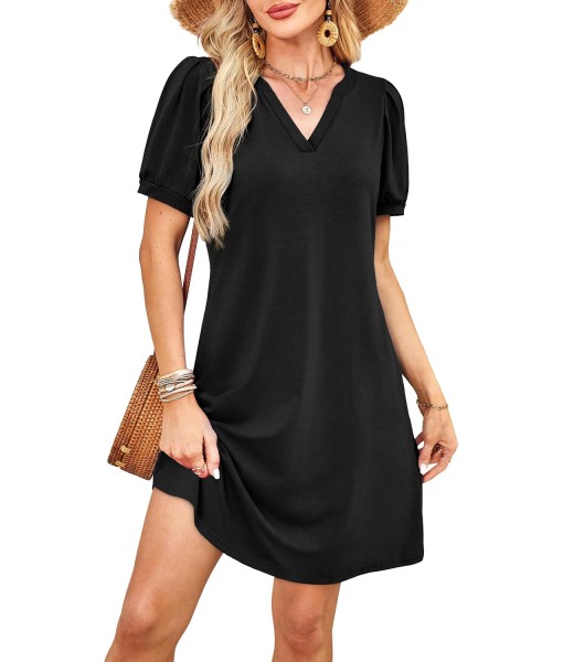 RUMIA V-Neck Summer Casual Sundress for Women- Short Sleeve Swing Beach Dress with Pockets (S-3XL)