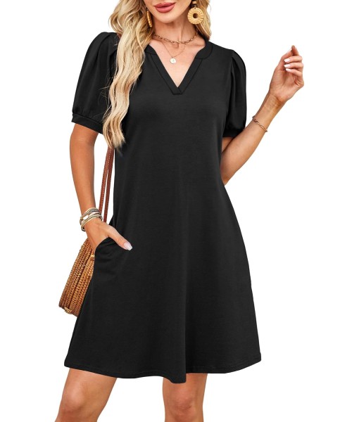 RUMIA V-Neck Summer Casual Sundress for Women- Short Sleeve Swing Beach Dress with Pockets (S-3XL)