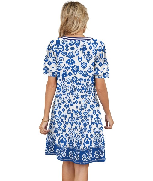 RUMIA V-Neck Summer Casual Sundress for Women- Short Sleeve Swing Beach Dress with Pockets (S-3XL)