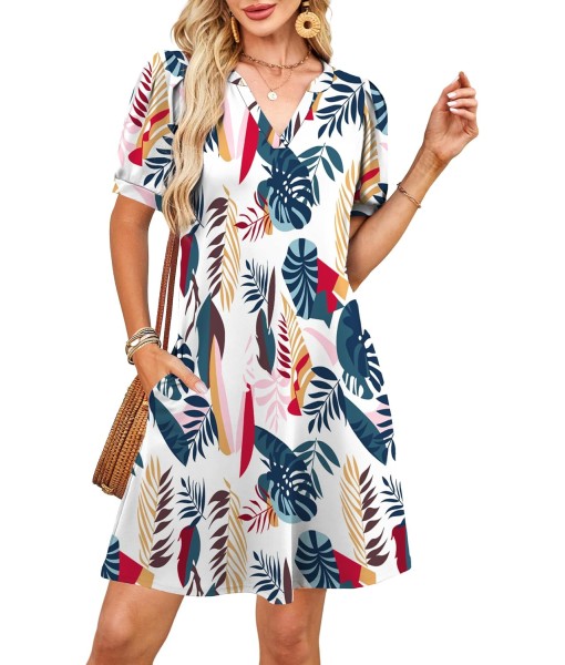 RUMIA V-Neck Summer Casual Sundress for Women- Short Sleeve Swing Beach Dress with Pockets (S-3XL)