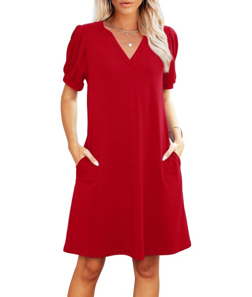 RUMIA V-Neck Summer Casual Sundress for Women- Short Sleeve Swing Beach Dress with Pockets (S-3XL)