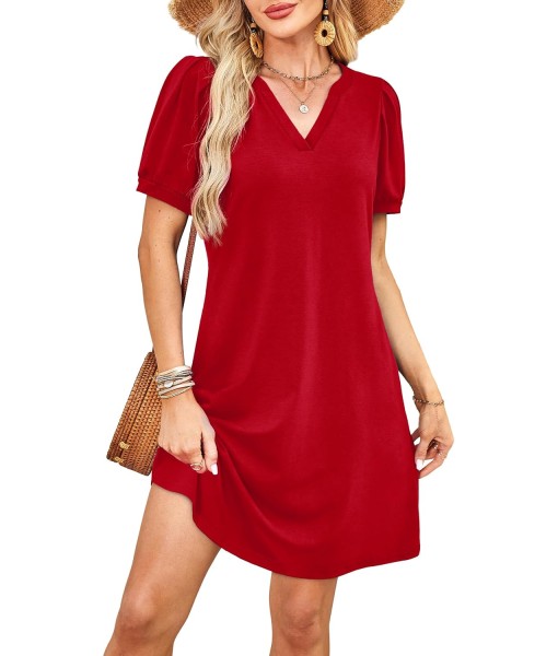 RUMIA V-Neck Summer Casual Sundress for Women- Short Sleeve Swing Beach Dress with Pockets (S-3XL)