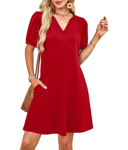 RUMIA V-Neck Summer Casual Sundress for Women- Short Sleeve Swing Beach Dress with Pockets (S-3XL)