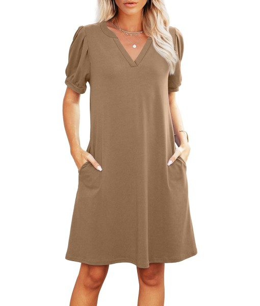 RUMIA V-Neck Summer Casual Sundress for Women- Short Sleeve Swing Beach Dress with Pockets (S-3XL)
