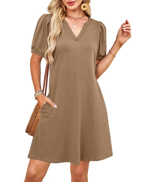 RUMIA V-Neck Summer Casual Sundress for Women- Short Sleeve Swing Beach Dress with Pockets (S-3XL)