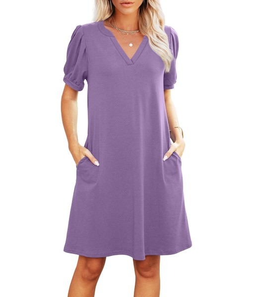 RUMIA V-Neck Summer Casual Sundress for Women- Short Sleeve Swing Beach Dress with Pockets (S-3XL)