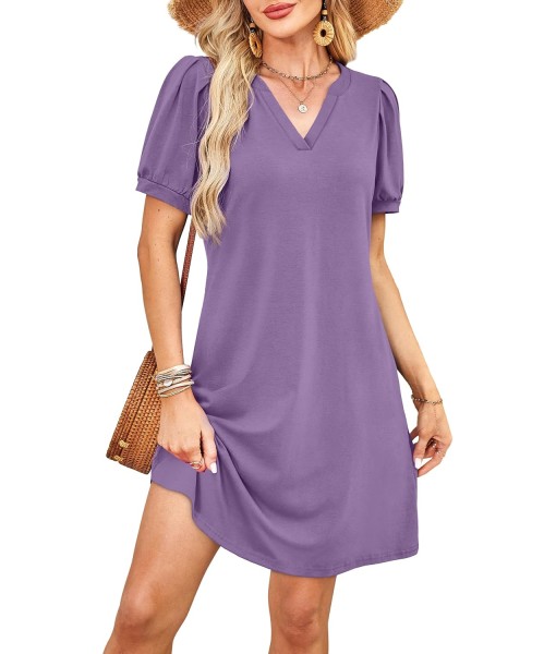RUMIA V-Neck Summer Casual Sundress for Women- Short Sleeve Swing Beach Dress with Pockets (S-3XL)