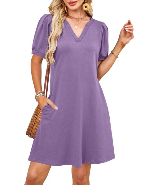 RUMIA V-Neck Summer Casual Sundress for Women- Short Sleeve Swing Beach Dress with Pockets (S-3XL)
