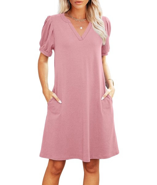 RUMIA V-Neck Summer Casual Sundress for Women- Short Sleeve Swing Beach Dress with Pockets (S-3XL)