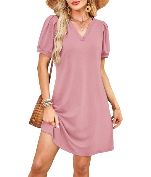 RUMIA V-Neck Summer Casual Sundress for Women- Short Sleeve Swing Beach Dress with Pockets (S-3XL)