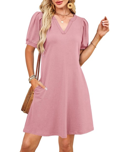 RUMIA V-Neck Summer Casual Sundress for Women- Short Sleeve Swing Beach Dress with Pockets (S-3XL)