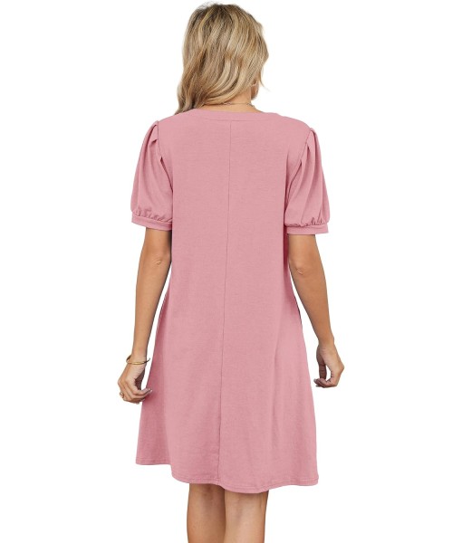 RUMIA V-Neck Summer Casual Sundress for Women- Short Sleeve Swing Beach Dress with Pockets (S-3XL)