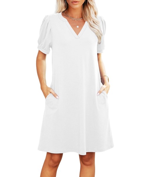 RUMIA V-Neck Summer Casual Sundress for Women- Short Sleeve Swing Beach Dress with Pockets (S-3XL)