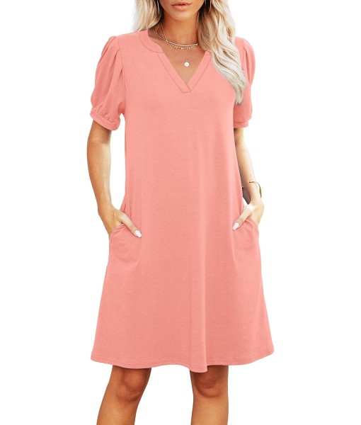 RUMIA V-Neck Summer Casual Sundress for Women- Short Sleeve Swing Beach Dress with Pockets (S-3XL)