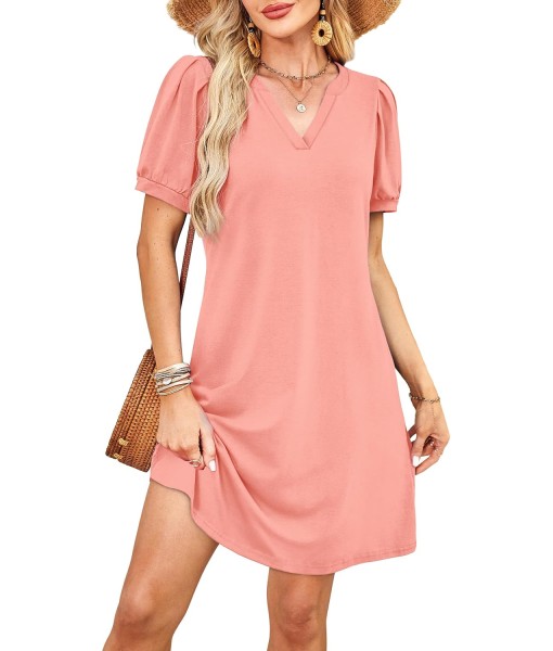 RUMIA V-Neck Summer Casual Sundress for Women- Short Sleeve Swing Beach Dress with Pockets (S-3XL)