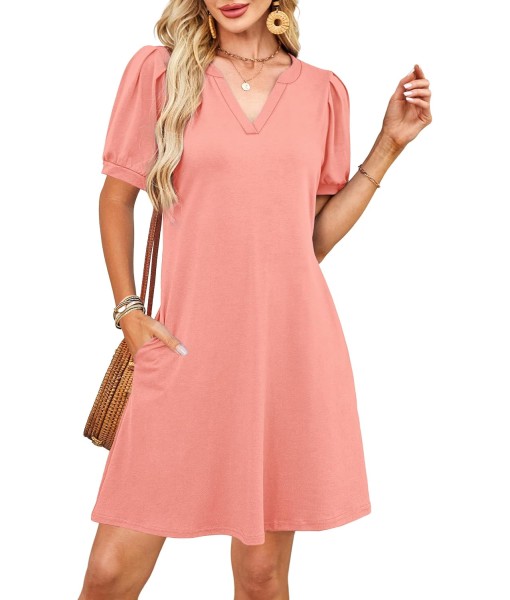 RUMIA V-Neck Summer Casual Sundress for Women- Short Sleeve Swing Beach Dress with Pockets (S-3XL)