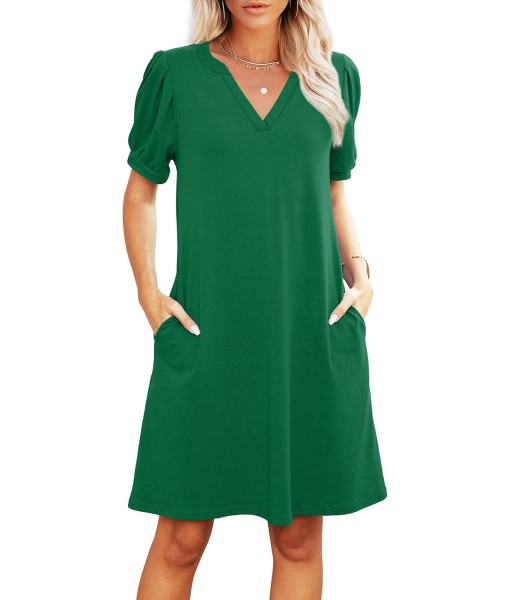 RUMIA V-Neck Summer Casual Sundress for Women- Short Sleeve Swing Beach Dress with Pockets (S-3XL)