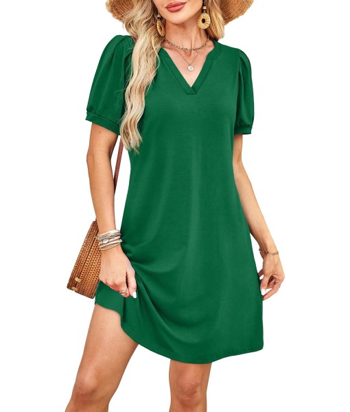RUMIA V-Neck Summer Casual Sundress for Women- Short Sleeve Swing Beach Dress with Pockets (S-3XL)