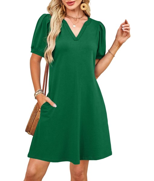 RUMIA V-Neck Summer Casual Sundress for Women- Short Sleeve Swing Beach Dress with Pockets (S-3XL)
