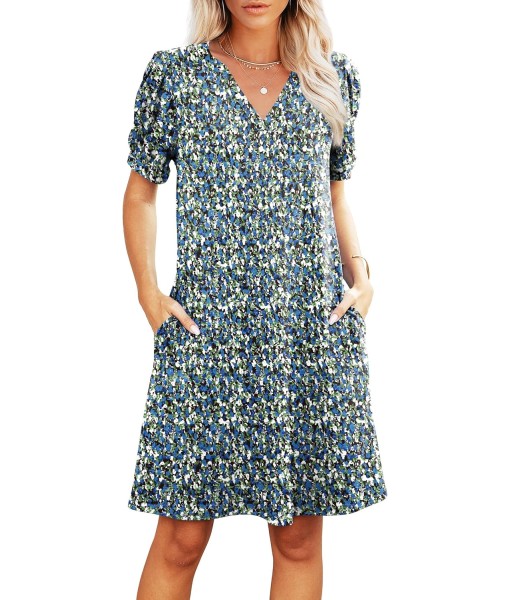 RUMIA V-Neck Summer Casual Sundress for Women- Short Sleeve Swing Beach Dress with Pockets (S-3XL)