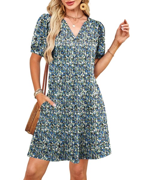 RUMIA V-Neck Summer Casual Sundress for Women- Short Sleeve Swing Beach Dress with Pockets (S-3XL)