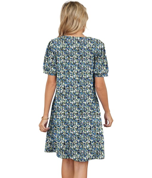 RUMIA V-Neck Summer Casual Sundress for Women- Short Sleeve Swing Beach Dress with Pockets (S-3XL)