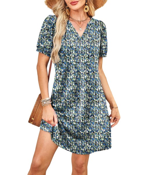 RUMIA V-Neck Summer Casual Sundress for Women- Short Sleeve Swing Beach Dress with Pockets (S-3XL)