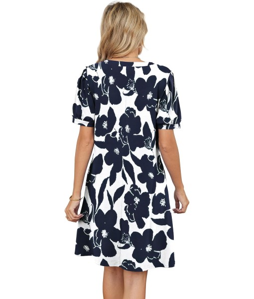 RUMIA V-Neck Summer Casual Sundress for Women- Short Sleeve Swing Beach Dress with Pockets (S-3XL)