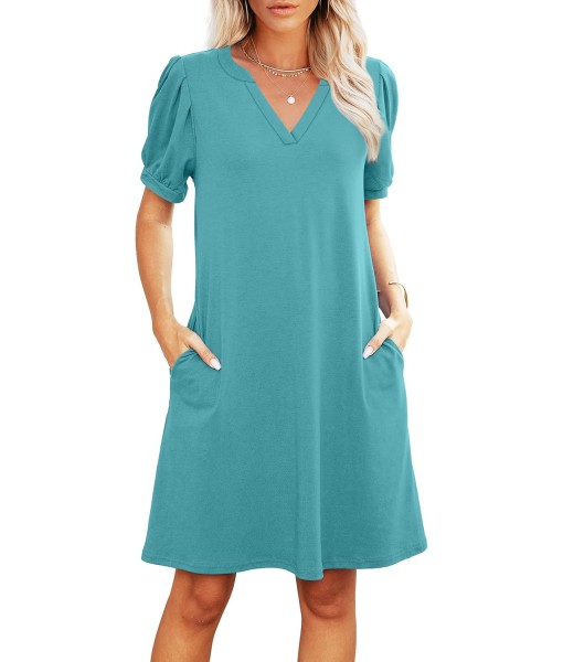 RUMIA V-Neck Summer Casual Sundress for Women- Short Sleeve Swing Beach Dress with Pockets (S-3XL)