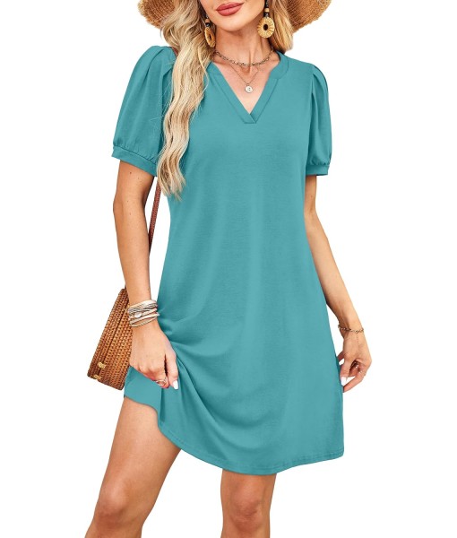 RUMIA V-Neck Summer Casual Sundress for Women- Short Sleeve Swing Beach Dress with Pockets (S-3XL)