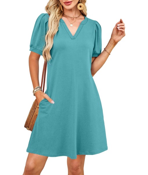 RUMIA V-Neck Summer Casual Sundress for Women- Short Sleeve Swing Beach Dress with Pockets (S-3XL)