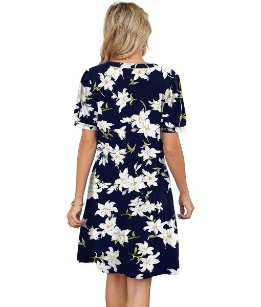 RUMIA V-Neck Summer Casual Sundress for Women- Short Sleeve Swing Beach Dress with Pockets (S-3XL)